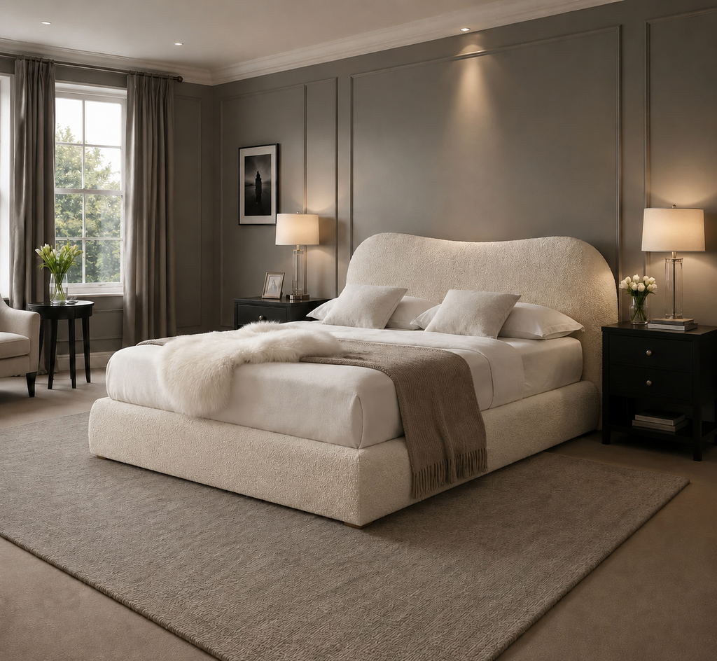 Egerie Curved Headboard Boucle Storage Bed