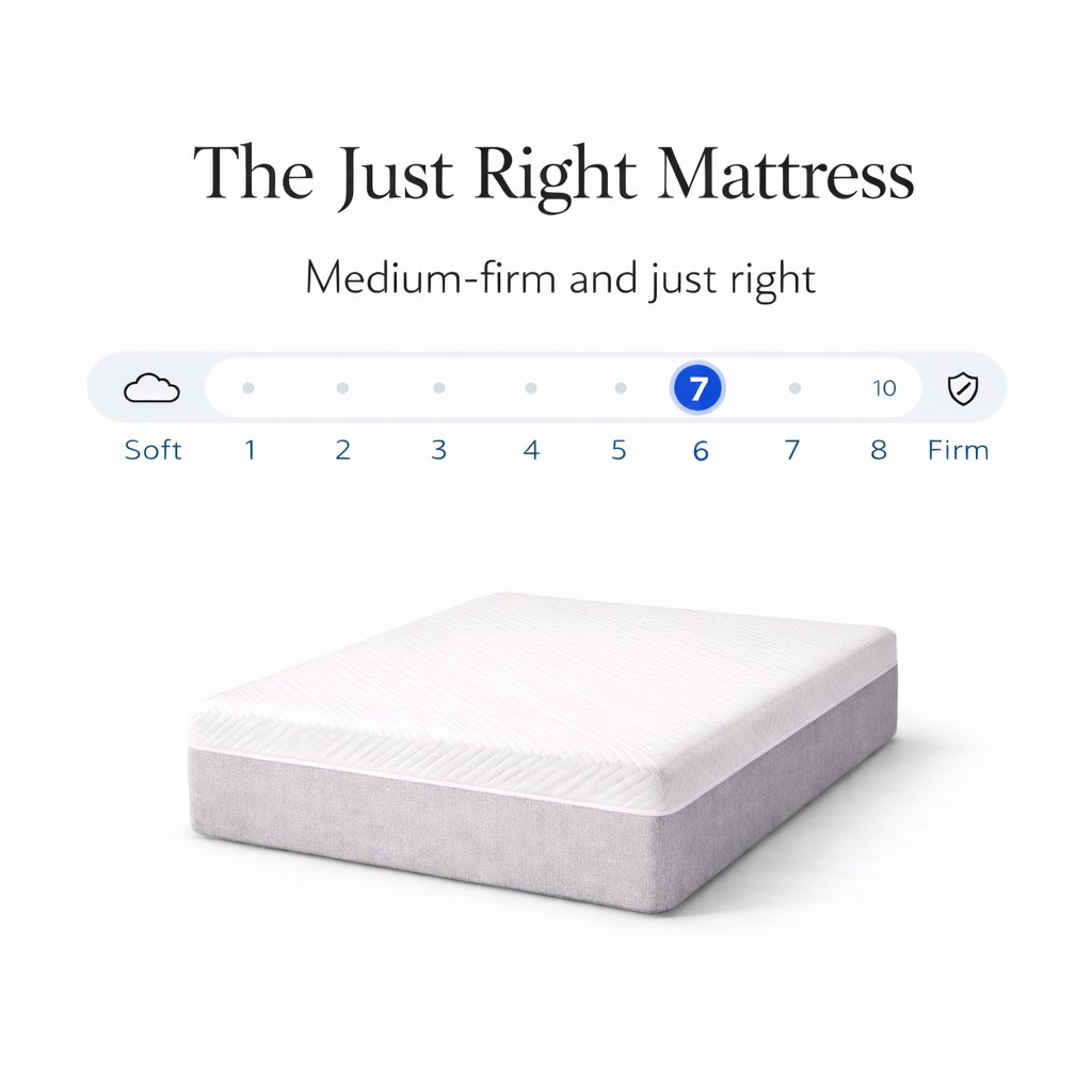 Mattress with firmness scale on a white background