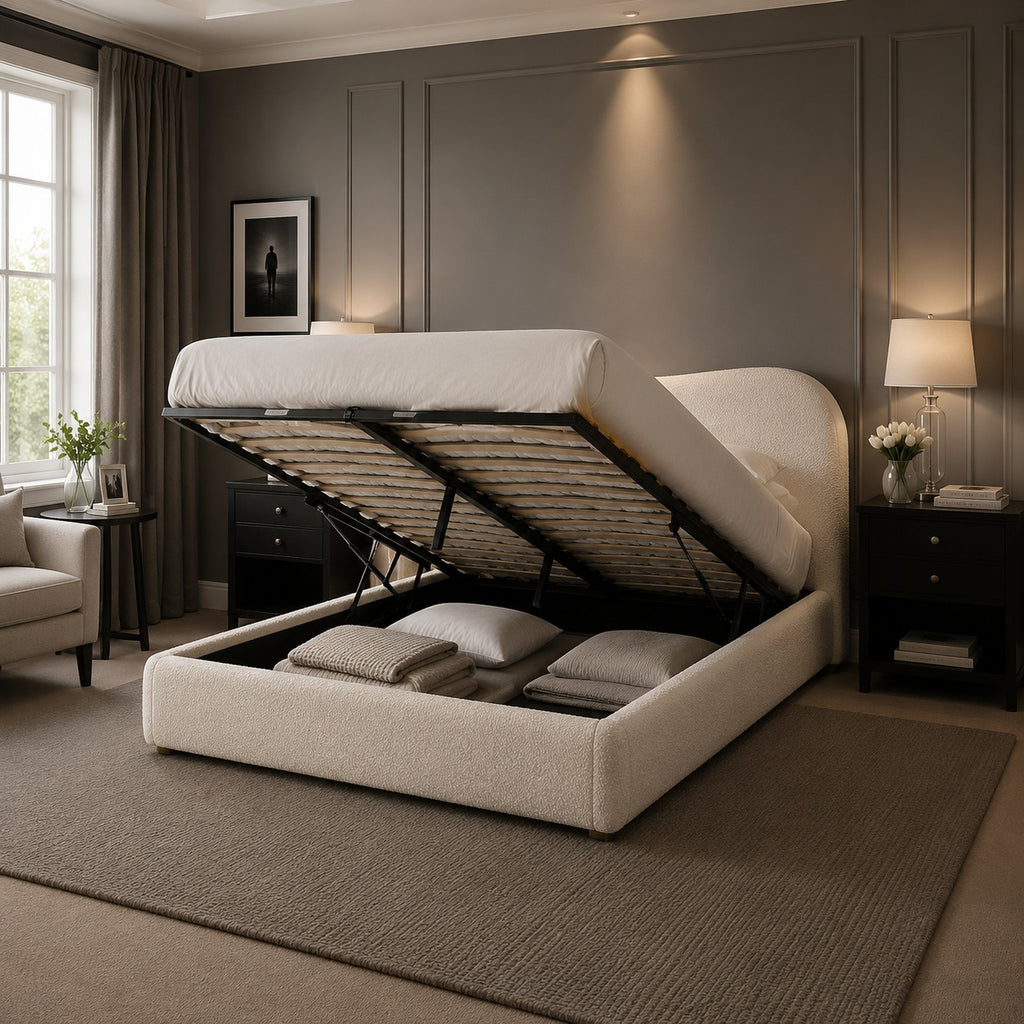 Egerie Curved Headboard Boucle Storage Bed