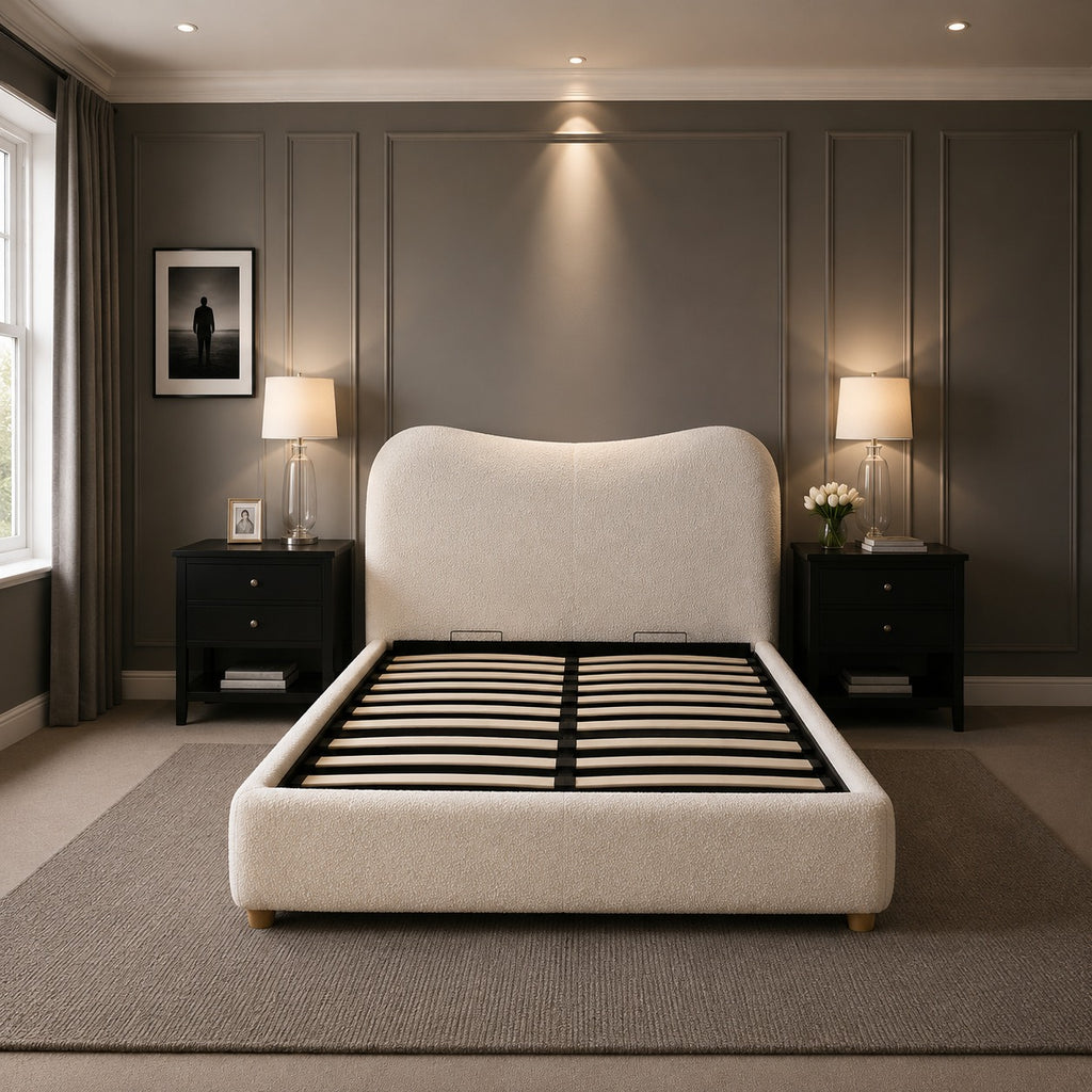 Egerie Curved Headboard Boucle Storage Bed