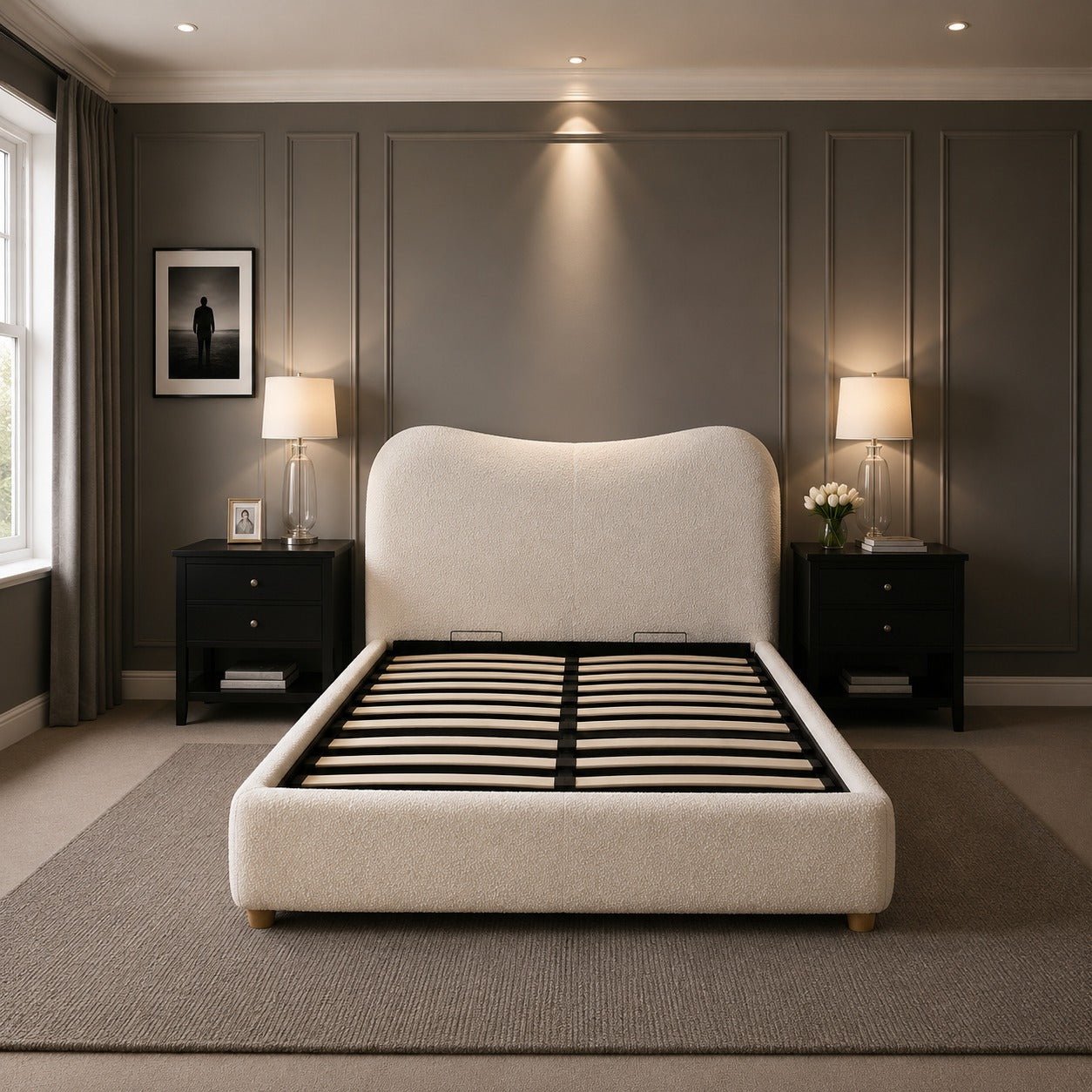 Egerie Curved Headboard Boucle Storage Bed