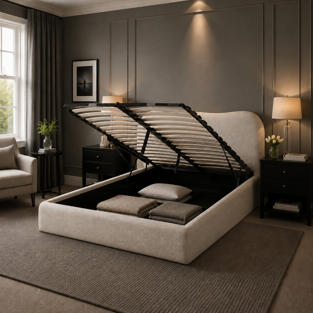 Egerie Curved Headboard Boucle Storage Bed